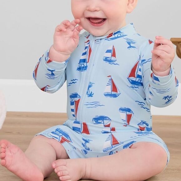 Carter's Boys' 2-Pack 1-Piece Zip Rashguards Blue/Red NWT in packaging - Picture 3 of 10